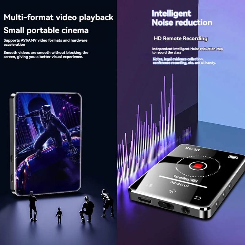 Touch MP3 MP4 Music Player com alto-falante 2,4 "IPS Touch Screen Cartão TF Áudio sem perdas E-Book