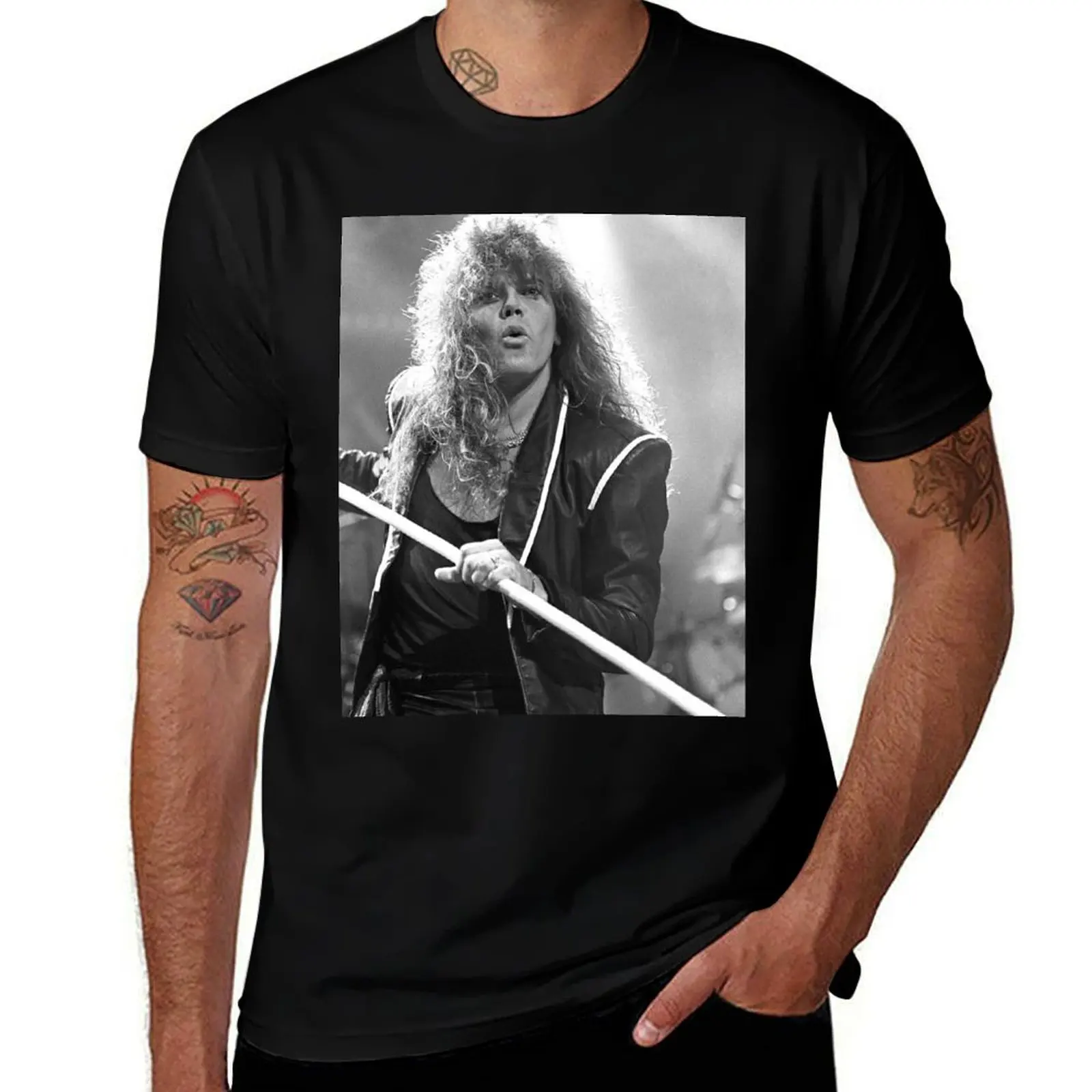 Joey Tempest - BW Photograph T-Shirt Large Size Soft Cotton T-Shirt