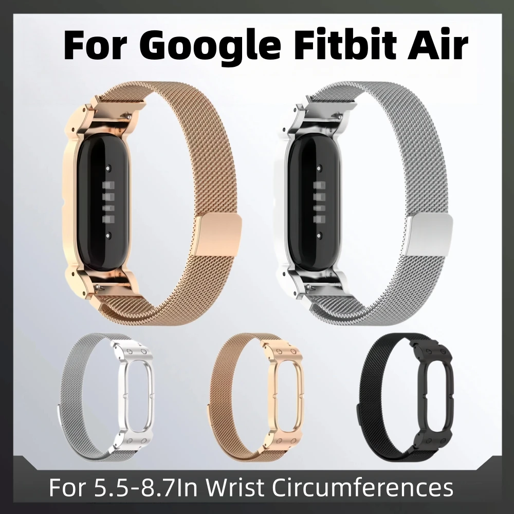 For Google Fitbit Air Adjustable Clasp Buckle Watch Strap for 5.5-8.7In Wrist Circumferences Sweatproof Alloy Watches Wristband