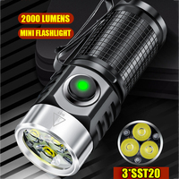 Super Bright Mini EDC Flashlight 3*SST20 LED Rechargeable with Magnet Torch Outdoor Strong Light Camping Emergency Lantern