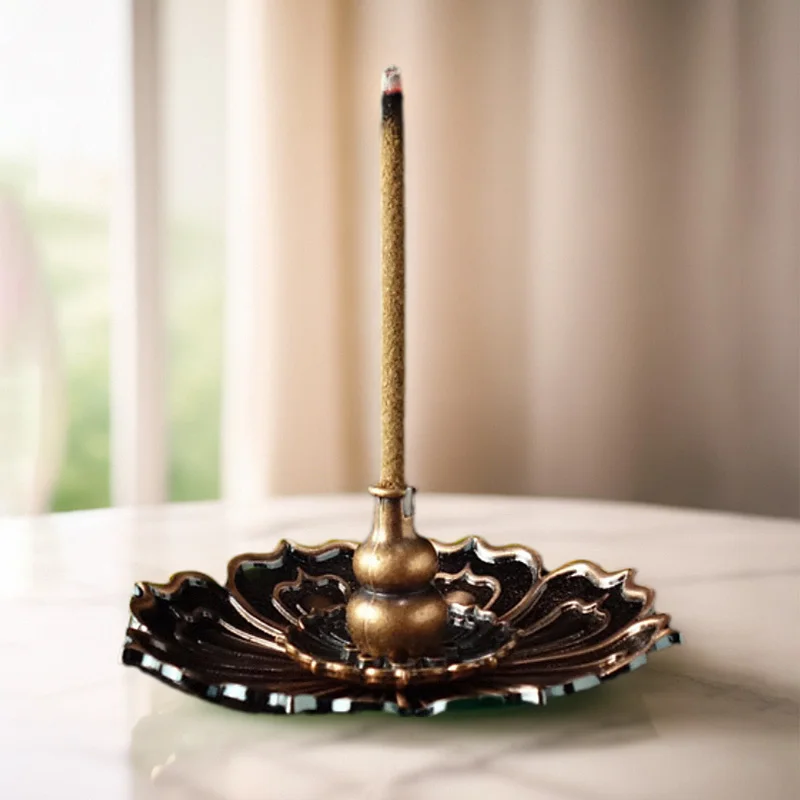 Lotus Flower Alloy Incense Burner Holder with Metal Tray No Rust Ash Catcher 7’’ Diameter Zen Home Decor, Meditation Gift