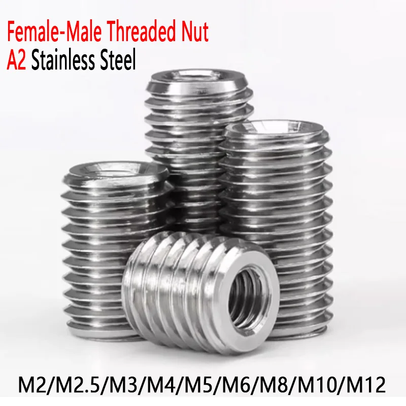 304 Stainless Steel Male Female Thread Adapter Nut M2 M2.5 M3 M4 M5 M6 M8 M10~M20 Inside Outside Thread Insert Sleeve Converter