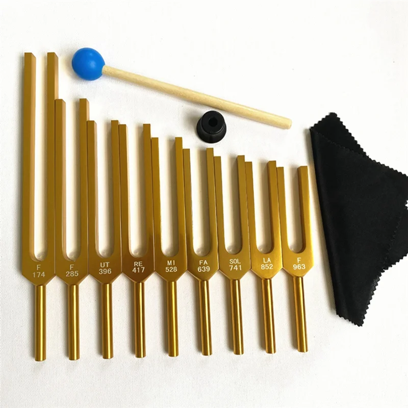 

9 Gold Tuning Forks For Body Immobilization With Aluminum Gift Box, Tuning Fork Set-A74P