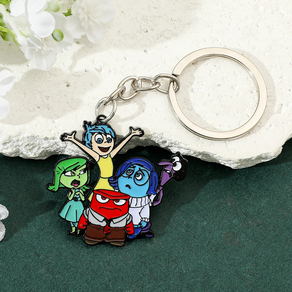 Inside Out 2 Cartoon Keychains, Joy, Death, Anger, Disgust, Fear, Envelop, Anime Figures, Kawaii Backpacks, Pendant Keychains