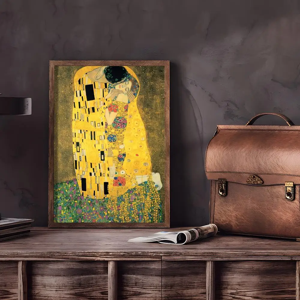 قبلة جي غوستاف كليمتس اللوحة الخط فرملس قماش ملصق جدار الفن مثالية للمطبخ الحمام ديكور المنزل