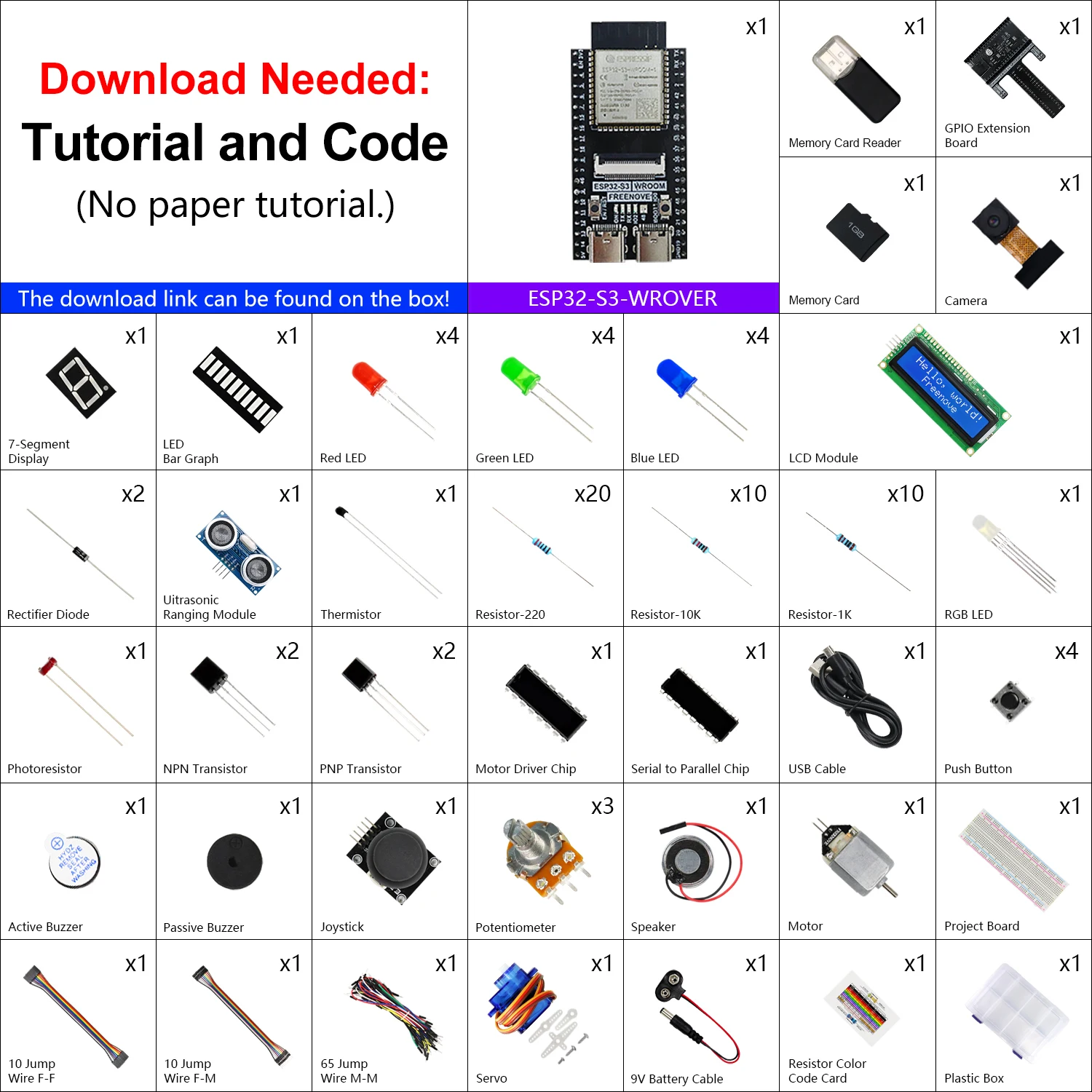 Freenove Super Starter Kit for ESP32-S3-WROOM, Onboard Camera Wireless, Python C, 540-Page Tutorial, 176 Items, 76 Projects