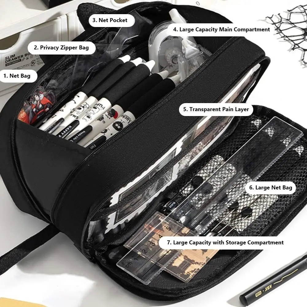 Cartoon Animal Shape Pen Bag Seven Layers Waterproof Stationery Pouch Large Capacity Pencil Case Gift