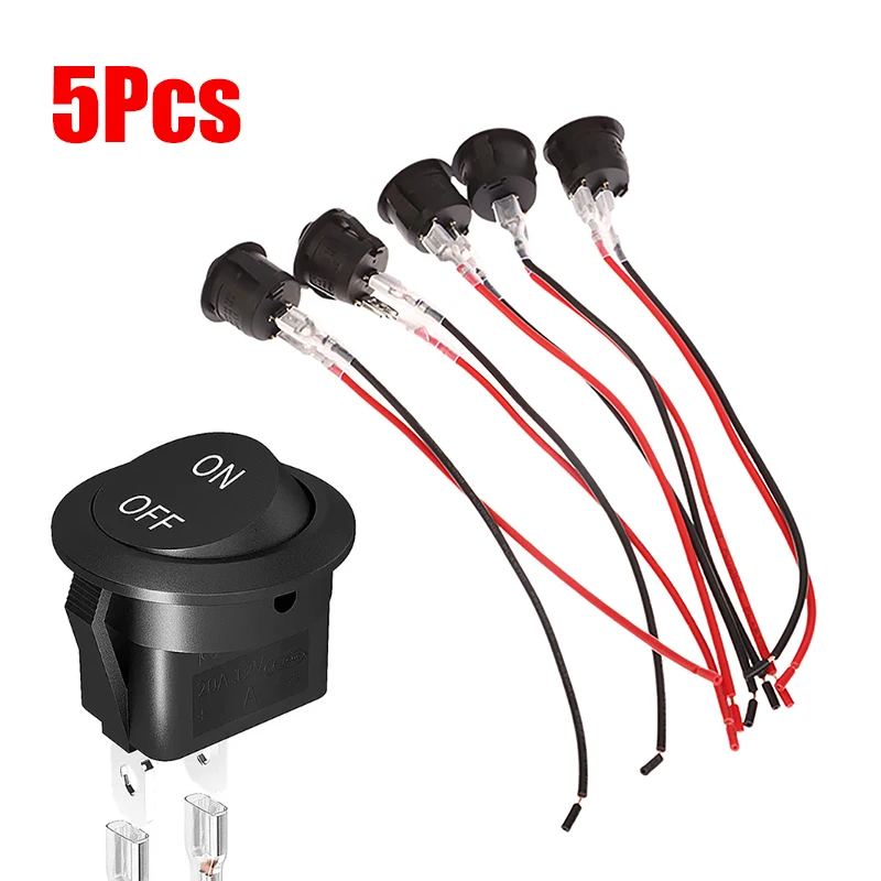 Latest 5Pcs/lot Round Rocker Switch ON Off SPST Mini Toggle Switches 12V For Car Automotive RV 2 Pin Switch w/Wire