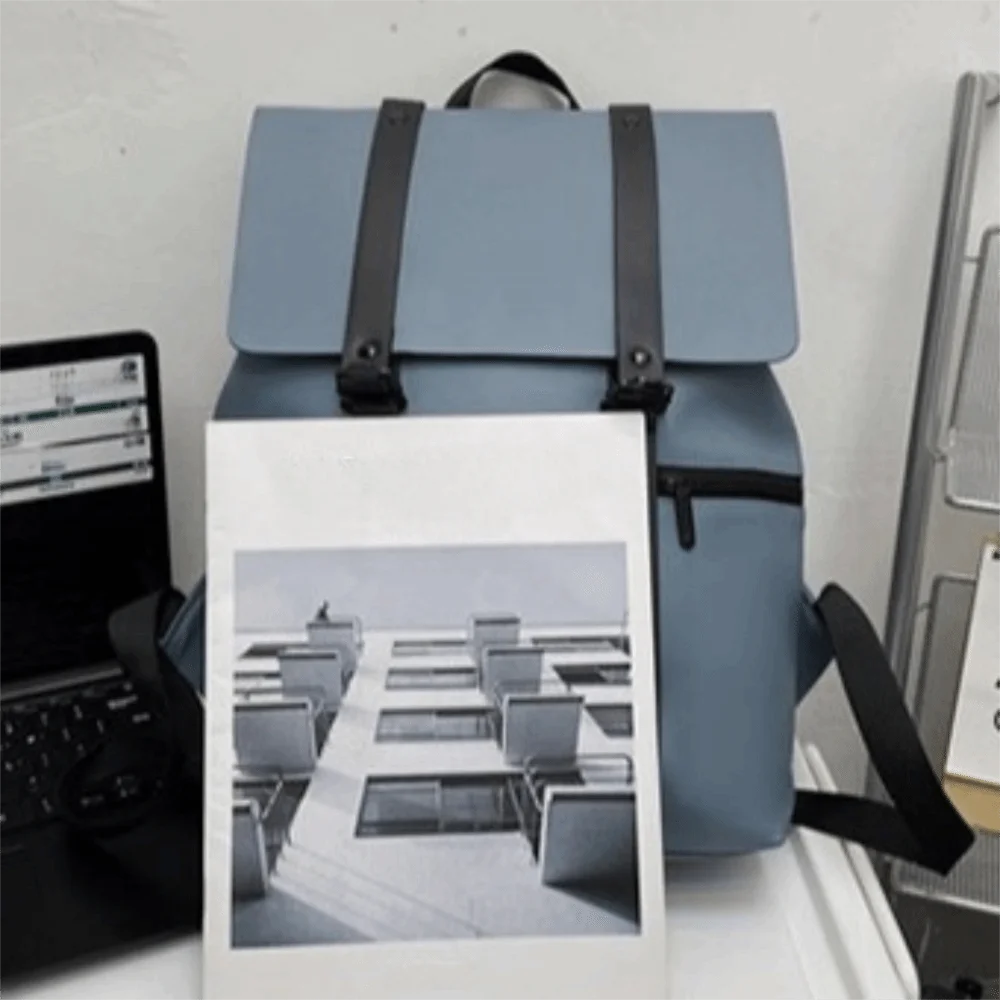 

Waterproof School Bags Solid Color Portable Travel Backpack Adjustable Shoulder Strap Large Capacity Leather Backpacks