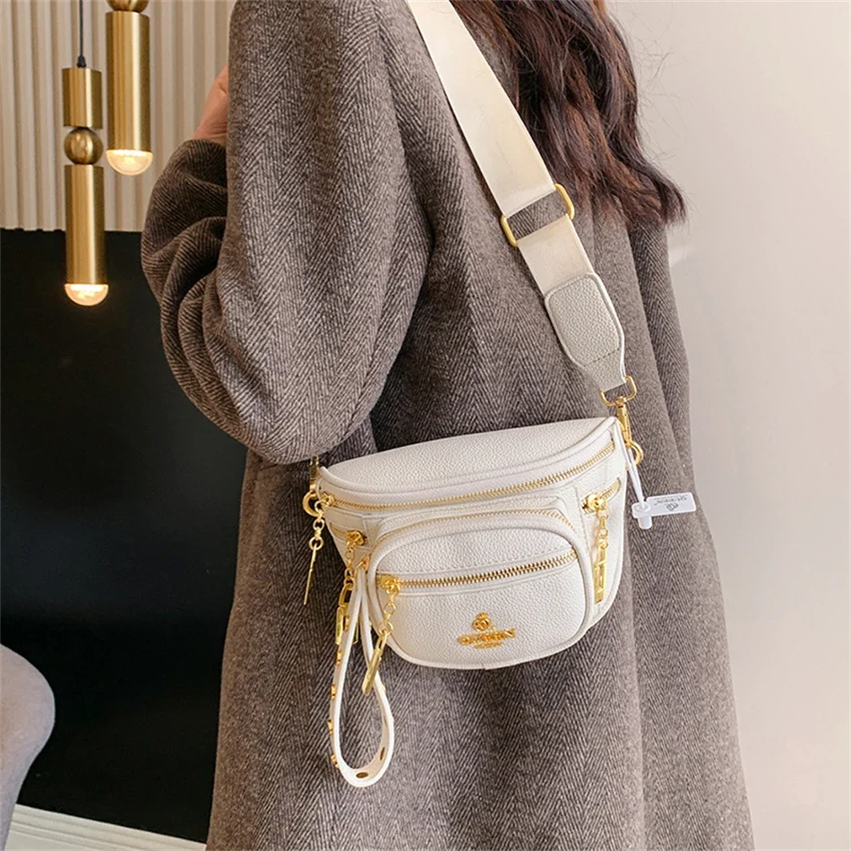 High Quality Soft Leather Crossbody Bag for Women Multi Layer Pockets Waist Bag Fashion Fanny Waist Pack Phone Purse Belt Bag