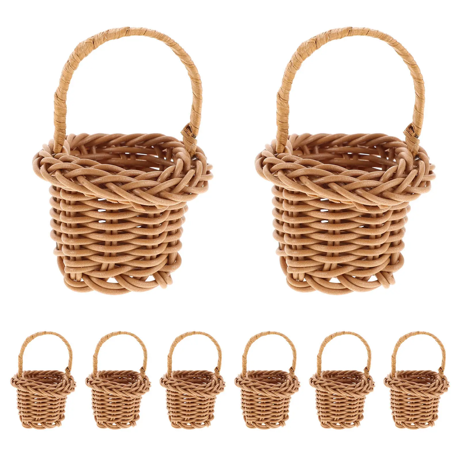 8Pcs Miniature Rattan Woven Basket Handmade Tiny Flower Harvest Basket Moisture Resistant Desktop Organizer Mini Picnic Prop