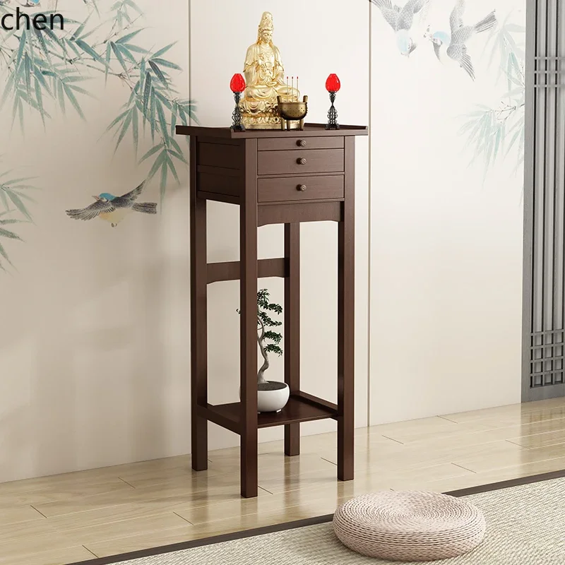 HT Buddhist niche New Chinese vertical cabinet Solid wood Buddhist niche Home living room Buddha statue vertical cabinet