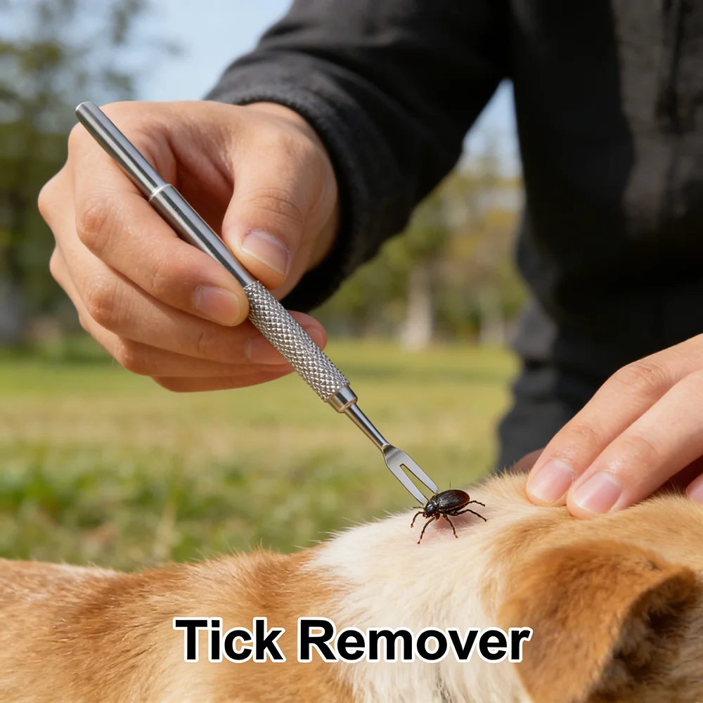 Portable Stainless Steel Tick Remover Fork, Practical Pet Grooming Supply for Daily Use With Dogs, Cats and Small Pets