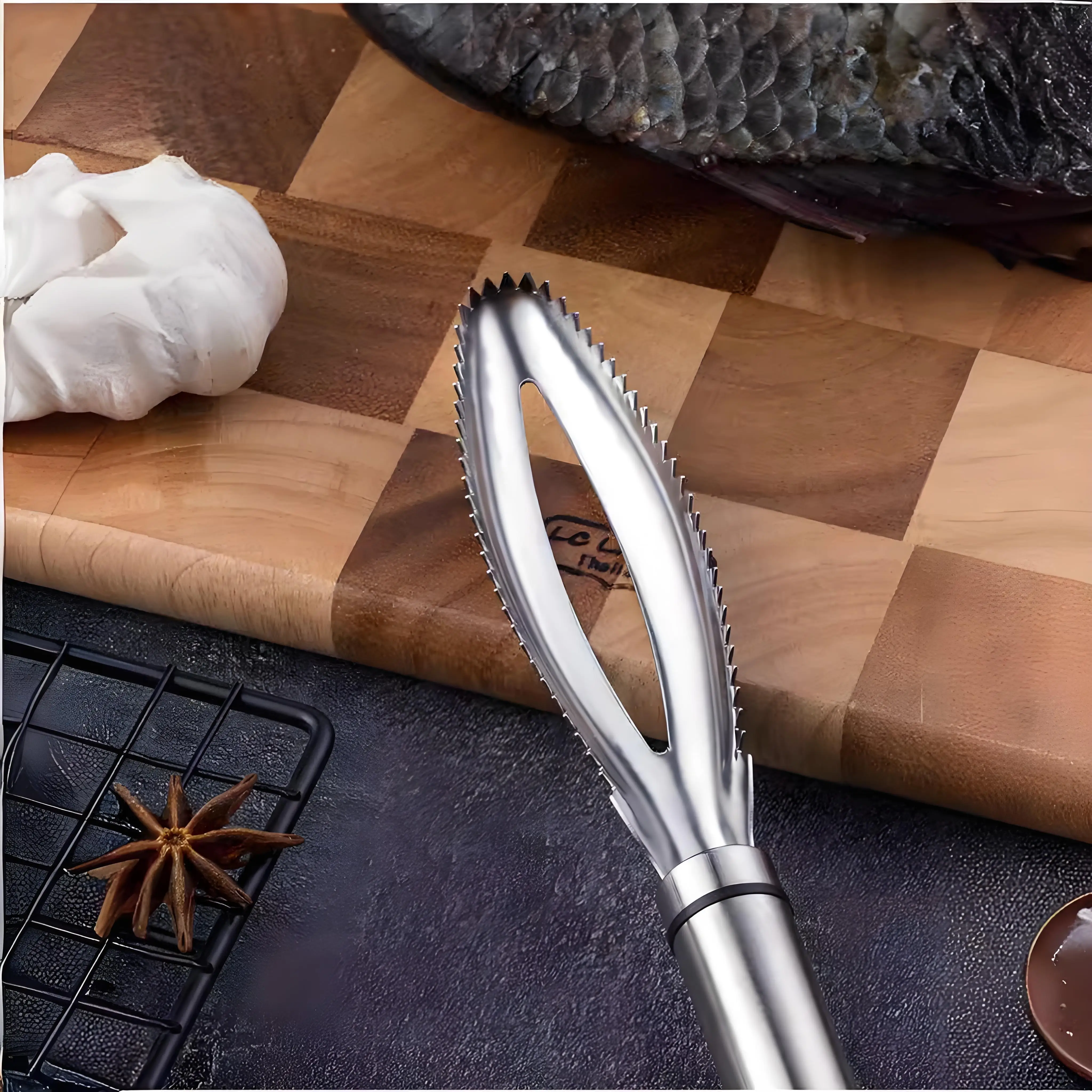 Stainless Steel Fish Scaler - Long Handle Kitchen Tool for Quick & Easy Descaling