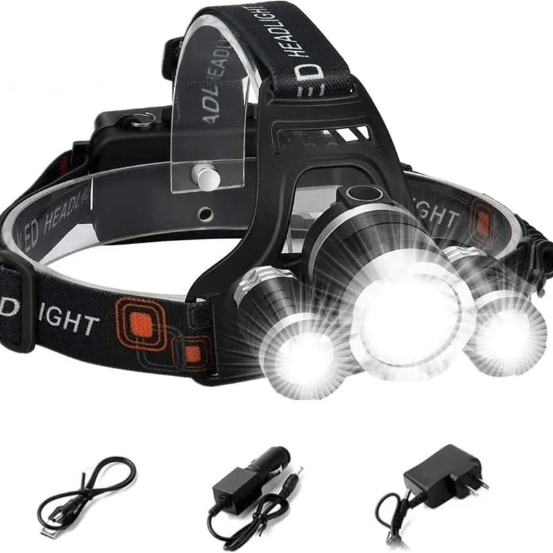 Three-Head Aircraft-Style LED Headlamp: Fixed-Focus, Long-Range, Ultra-Bright High-Lumen – For Maintenance & Mining