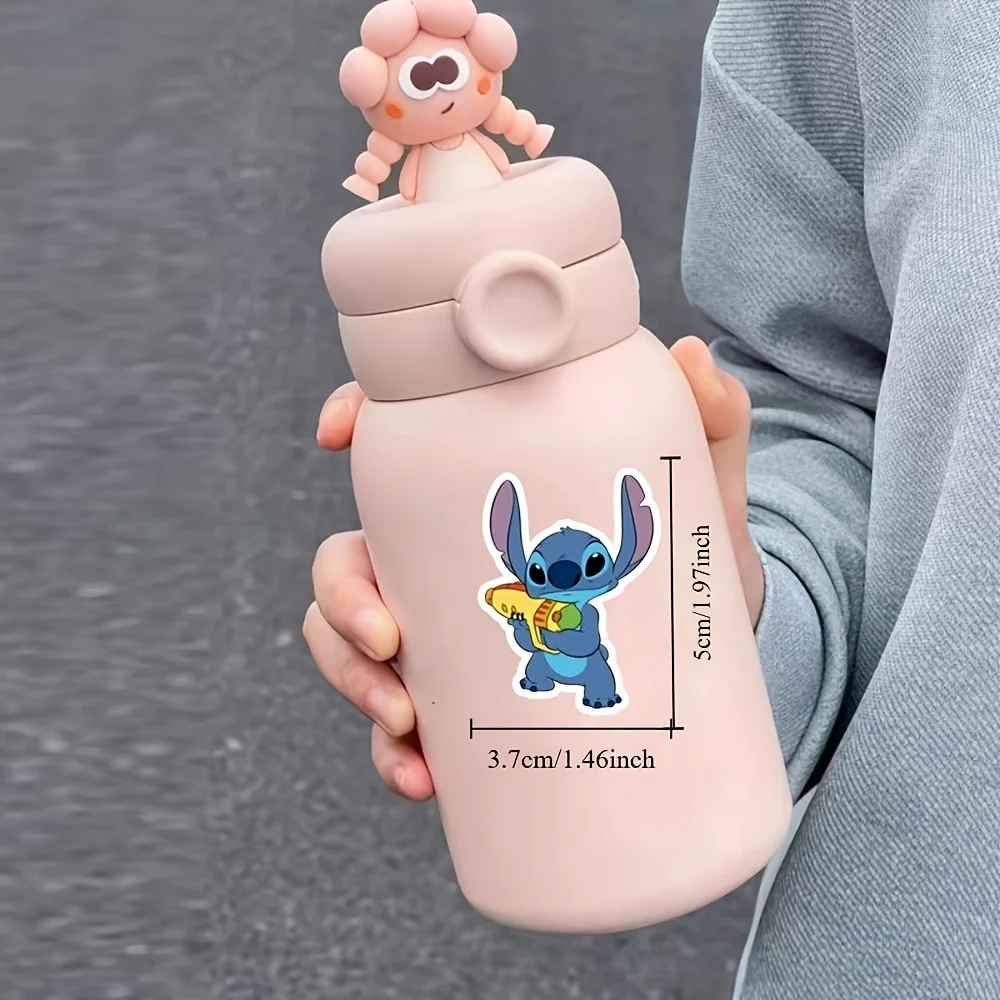 50개 디즈니 귀여운 스티치 스티커, 만화 장식, 노트북, 여행 가방, 휴대폰 및 물병에 적합