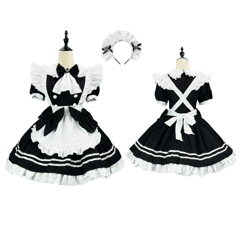 

Black and White Lolita Maid Costume Cosplay Women's Cute Dress French Apron Uniform Cafe Maid Party Halloween Party S-5XL