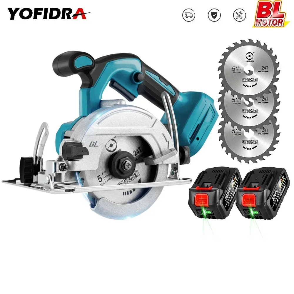 Yofidra 18V 5 Inch Brushless Circular Saw 10800RPM 0°-45° Adjustable Multifunction Woodworking Cutting Cordless Electric Saw