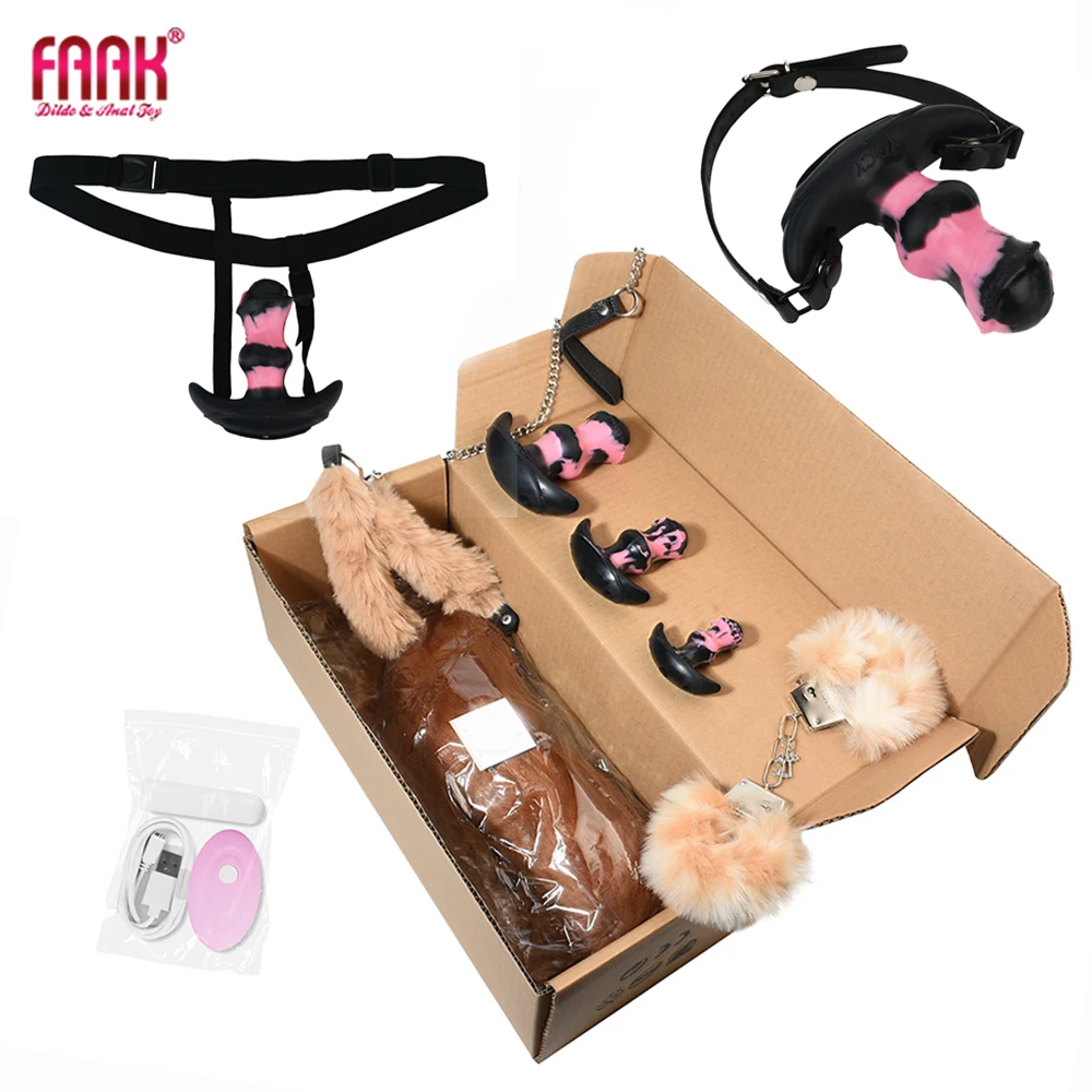 FAAK سيليكون يمكن ارتداؤها بعقب المكونات مع ذيل كبير قضيب جلدي شرجي حجم S M L التحكم اللاسلكي هزاز BDSM يمزح الجنس لعب