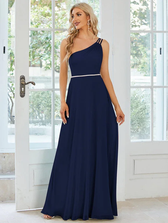 

Ever Pretty Flowy Chiffon One-Shoulder with Three Straps Sleeveless Floor Length Bridesmaid Dress