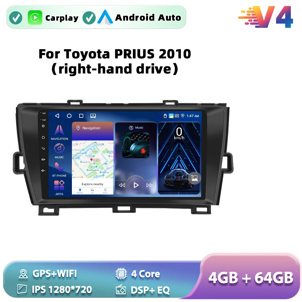 Podofo 6G+128G Android Toyota PRIUS 2010 Car Radio Multimedia Video Player GPS Navi Stereo Carplay Auto Stereo image 3