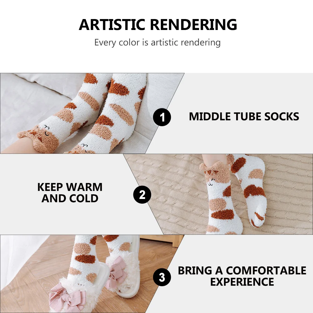

1Pair Coral Fleece Socks Cat Paw Design Warm Soft Elastic Ankle Fit Cozy Winter Home Sleeping Socks Christmas Gift