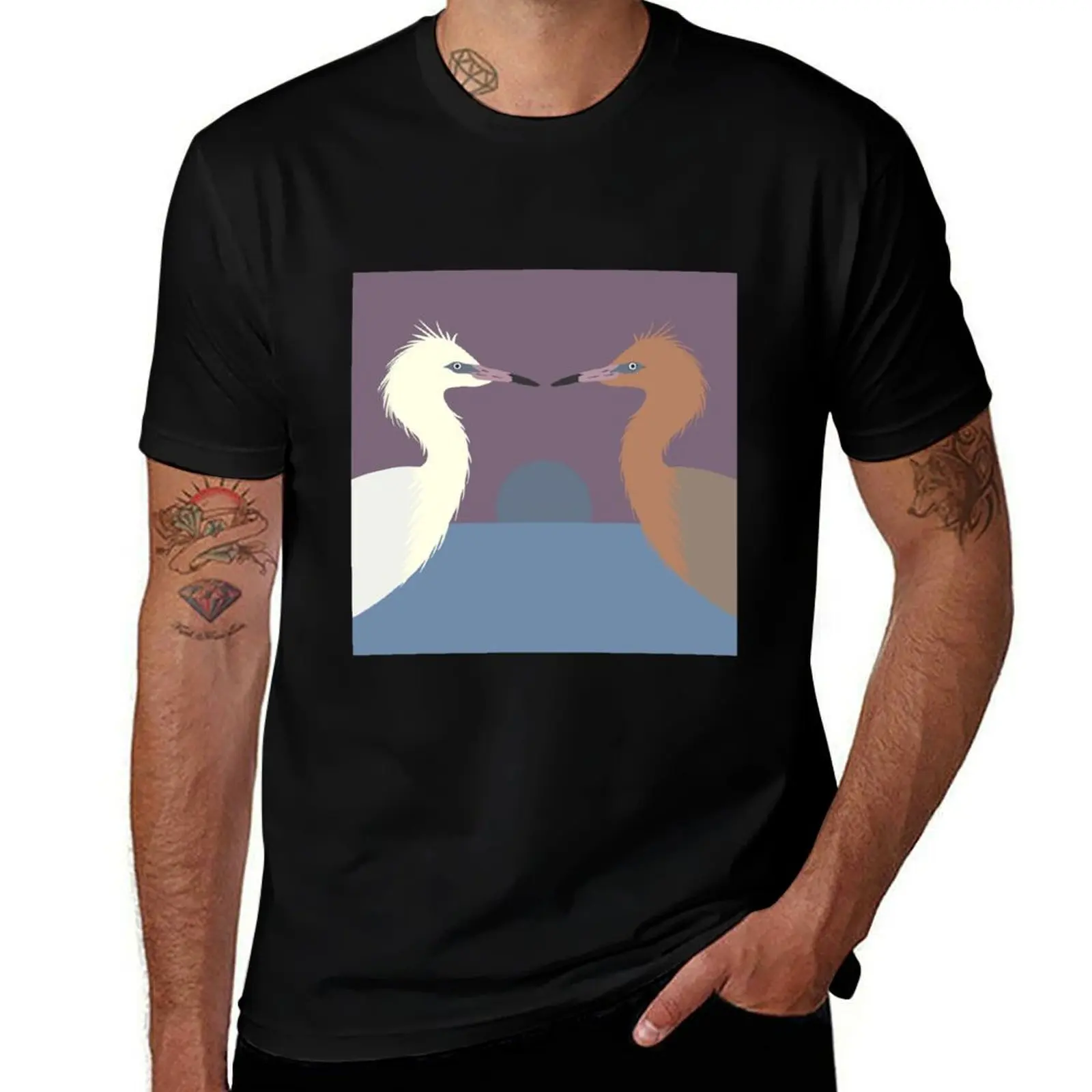 Reddish Egret (Egretta rufescens)Texas Threatened Bird T-Shirt Fashion Graphic Tee for Men T-Shirt