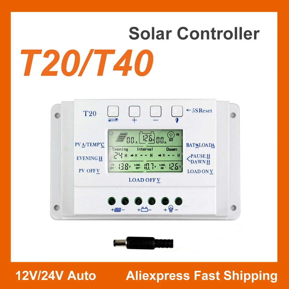 40A 20A Solar Charge Regulator Fit for Street Light System with 12V 24V Auto LCD Display Controller with Load Dual Timer Control