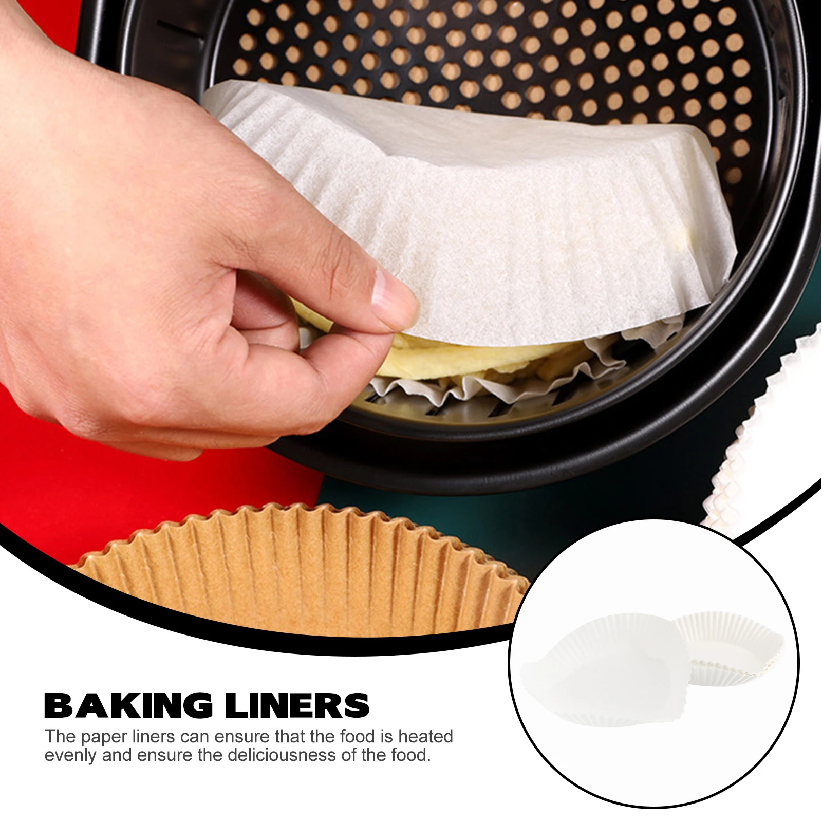 

50Pcs Air Fryer Baking Liners Non-Stick Oilproof Disposable Round Paper Pads Heat-Resistant for Even Heating Baking Paper Pads