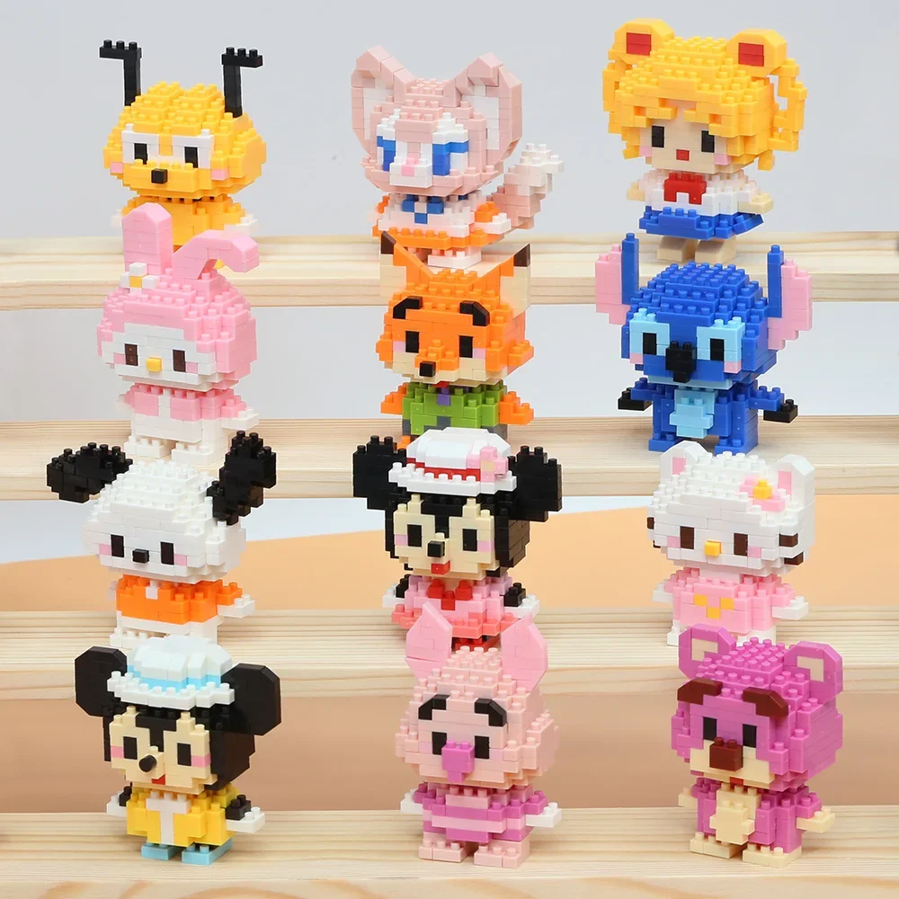 Disney Stich Mickey Anime Anime Blöcke Kuromi My Melody Diseney Cinnamoroll Maus Bausteine Puppe Spielzeug Kinder Geburtstag Geschenk