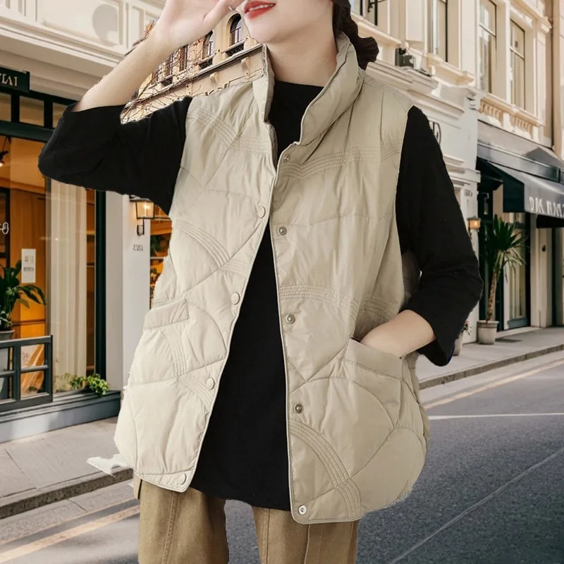 Women's Clothing Down Jacket Vest Outerwear Autumn Winter Coat New White Duck Down Feathers Down Vest Coat Waistcoat