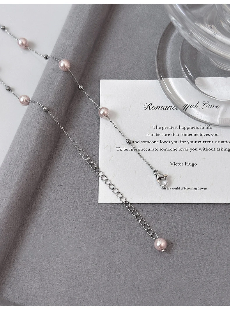 Zierliche Manta Rose Lila Imitationsperlen-Halskette für Damen, Perlenkette mit einzelnem runden Perlenanhänger, elegantes tägliches Schmuckgeschenk – Detail 10