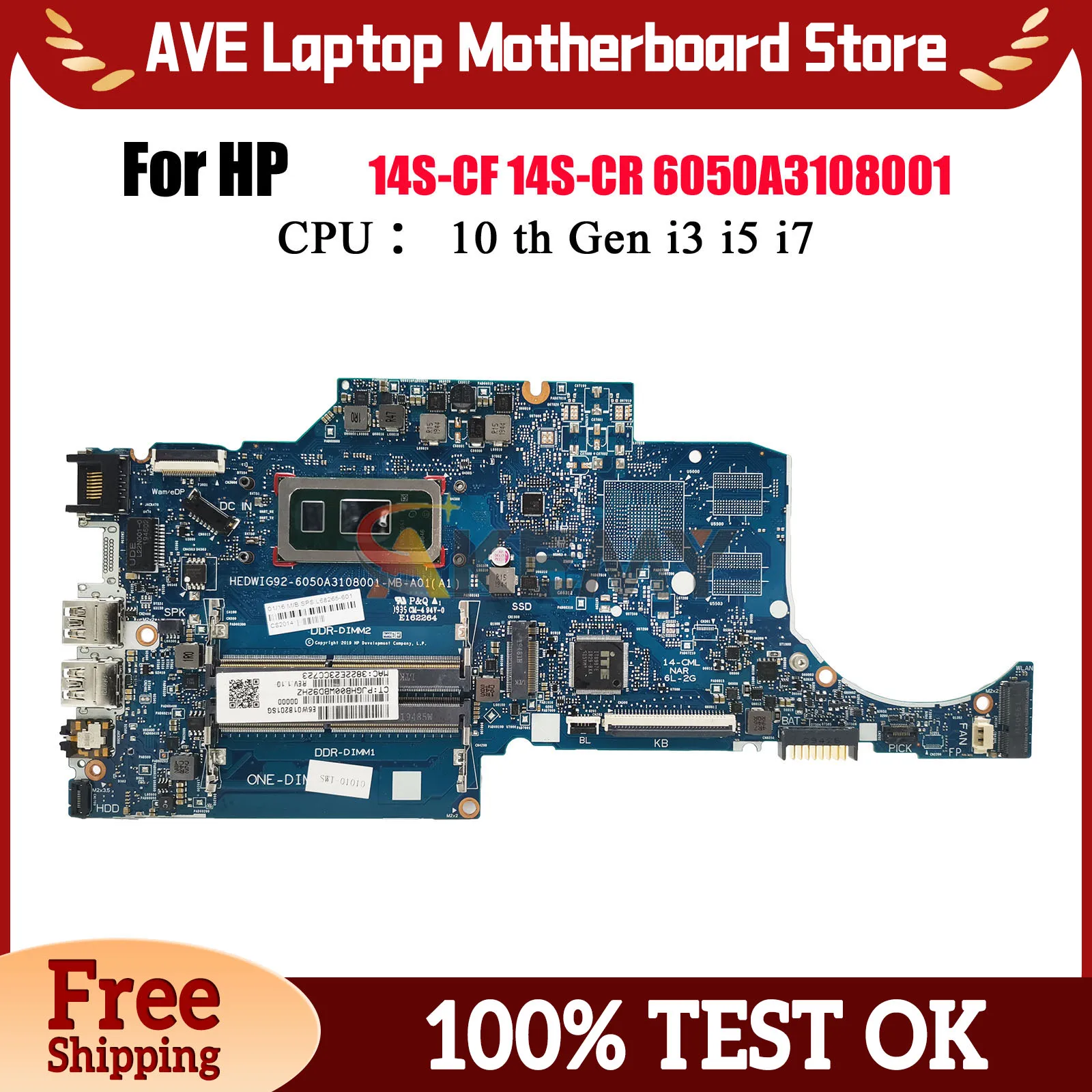 6050A3108001 For HP 14-CK 14-CF 240 G7 Laptop Motherboard With i5 i7 10th CPU DDR4 L68262-001 L68261-601 100% Fully Tested