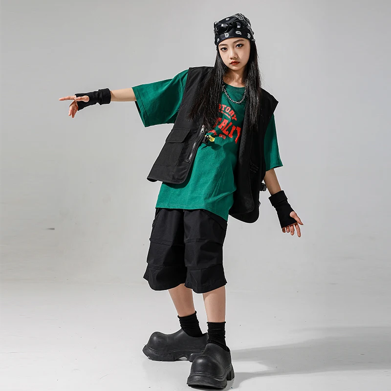 Boys Streetwear Clothing Girls Hip Hop Solid Vest Tshirt Cargo Shorts Kids Street Dance Clothes Sets Children Jazz Cool Costumes