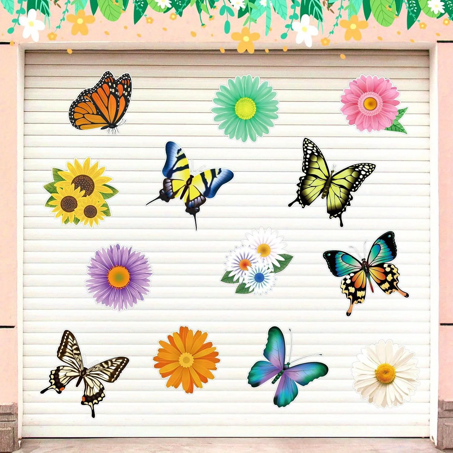 Garage Door Decorations, 13 Pcs Cute Flower Butterfly Car Magnets Decorative Seasonal Flower Magnetic Decals Cutouts for Full Au