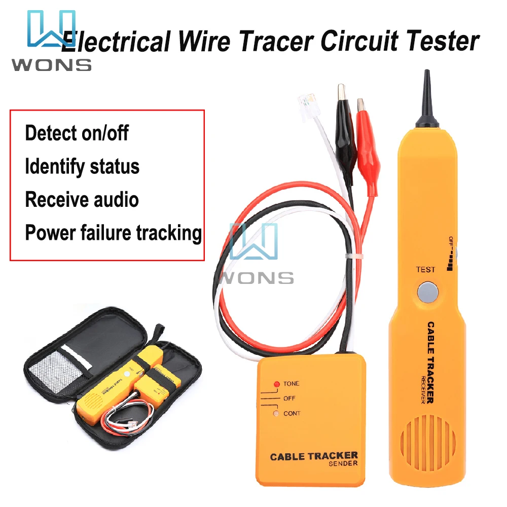 Cable Finder Tone Generator Probe Tracer Wire Tracker Cable Circuit Continuity Tester Features Alligator Clips RJ11 Plug Tool