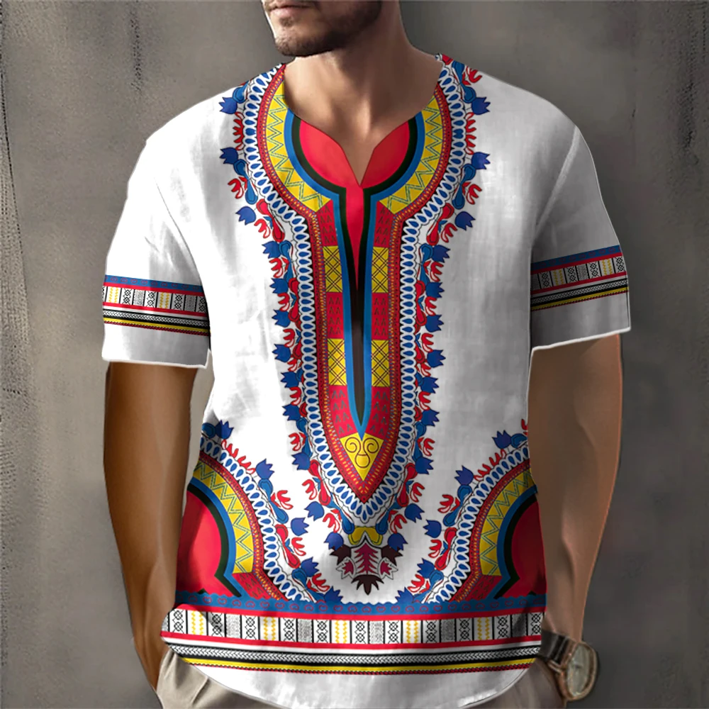 Vintage T-shirt Retro Ethnic Style Print T-shirt Tribe Graphic T-Shirts Short sleeved Tee Streetwear Oversized Men Clothing Tops