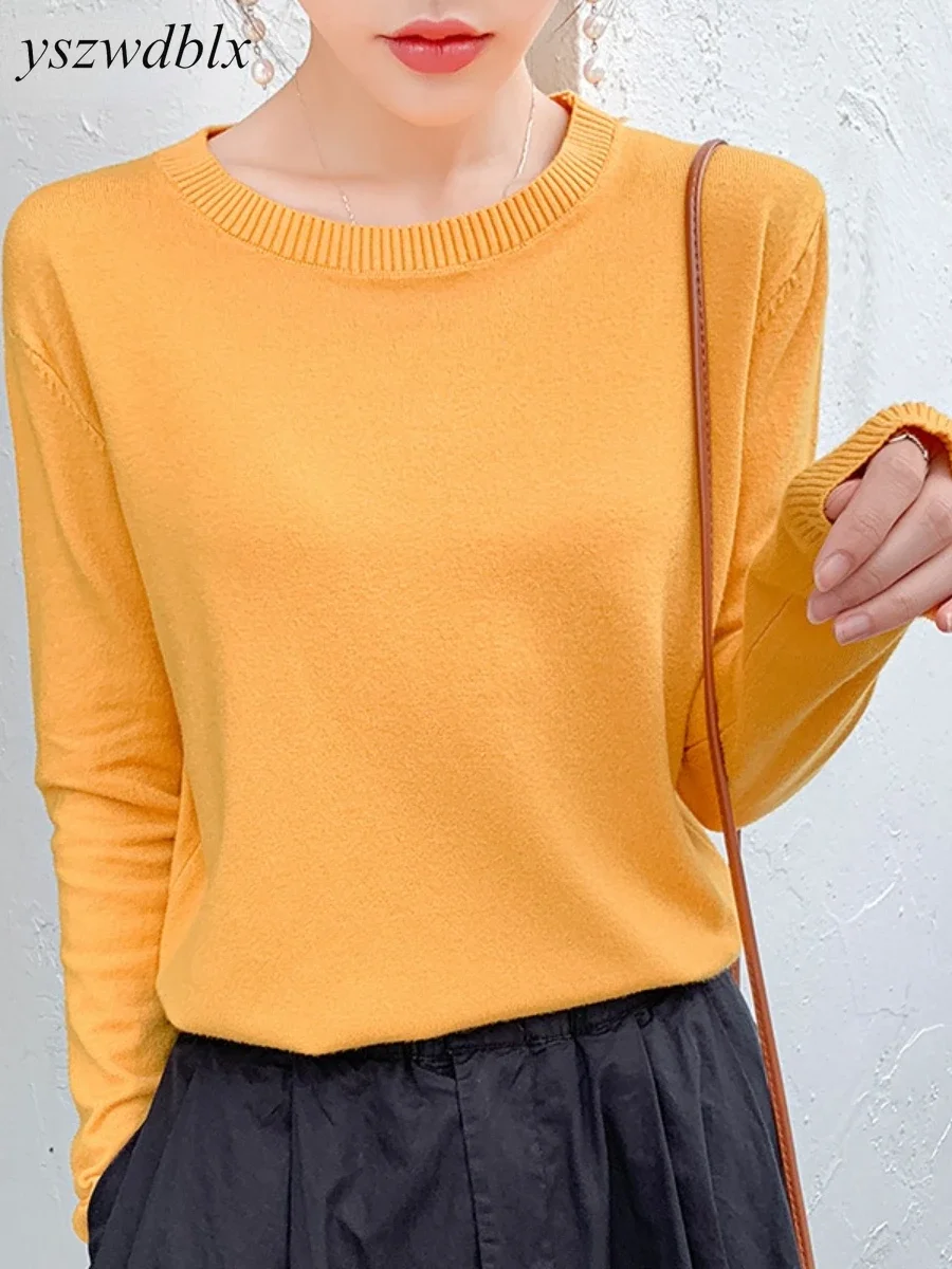 YSZWDBDLX Womens Sweater Spring Autumn O-neck Loose Solid Cashmere Pullovers Woman Sweaters Basic Bottoming Shirt Knitted Tops