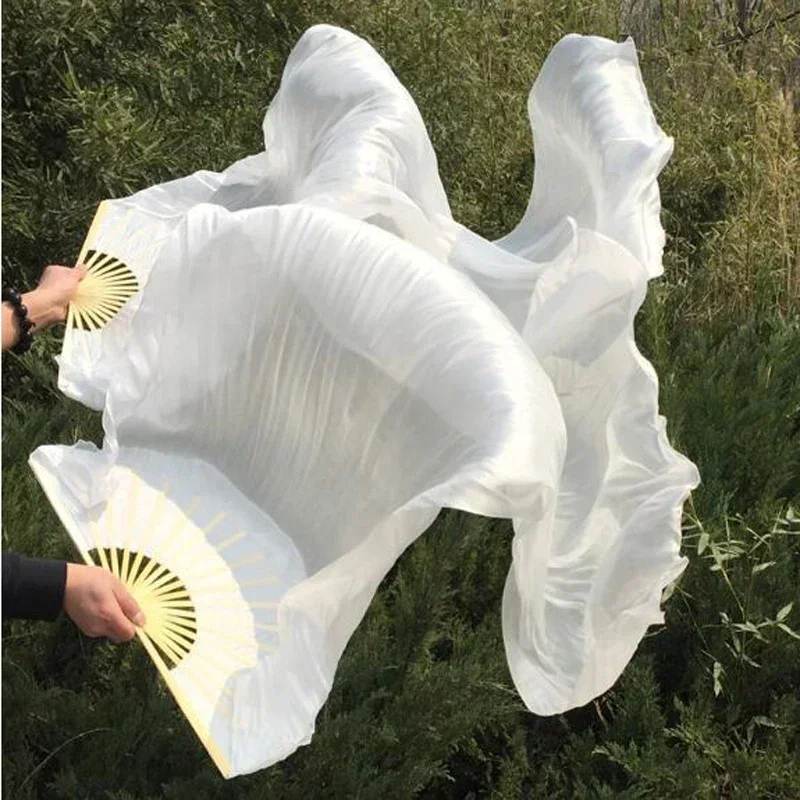100% Echte Zijde Fan Sluiers voor Buikdans Bamboe-Ribs Opvouwbare Lange Zijden Fan 1,8 m/2,1 m Chinese Handgemaakte geverfde Fan Gradiëntkleur