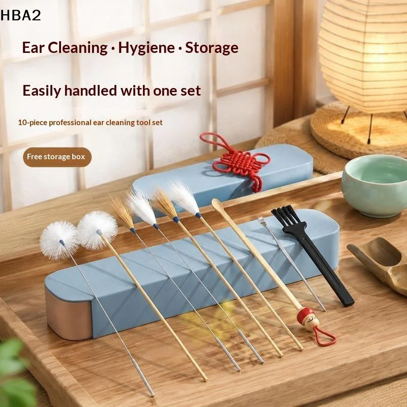 【H】2/7/8/10 PCS Professional Ear Cleaning Tool Kit With Soft Goose Feather Tips Portable Box For Home Ear Care Relaxing Massage