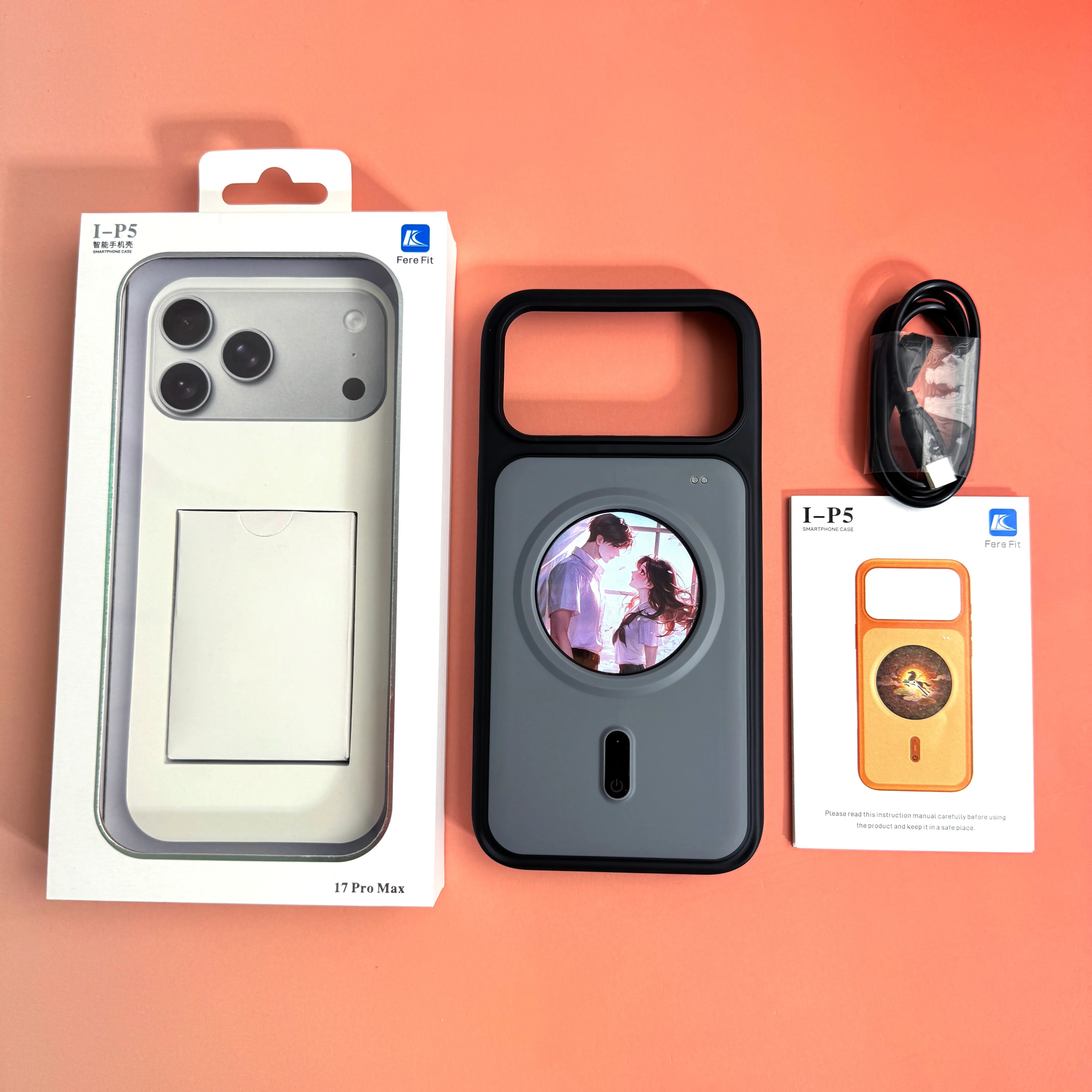 New Smart Phone Case Back Equied with Big Round Screen Download Switch Various Wallpaper Images For Iphone 17 Pro Max view 4