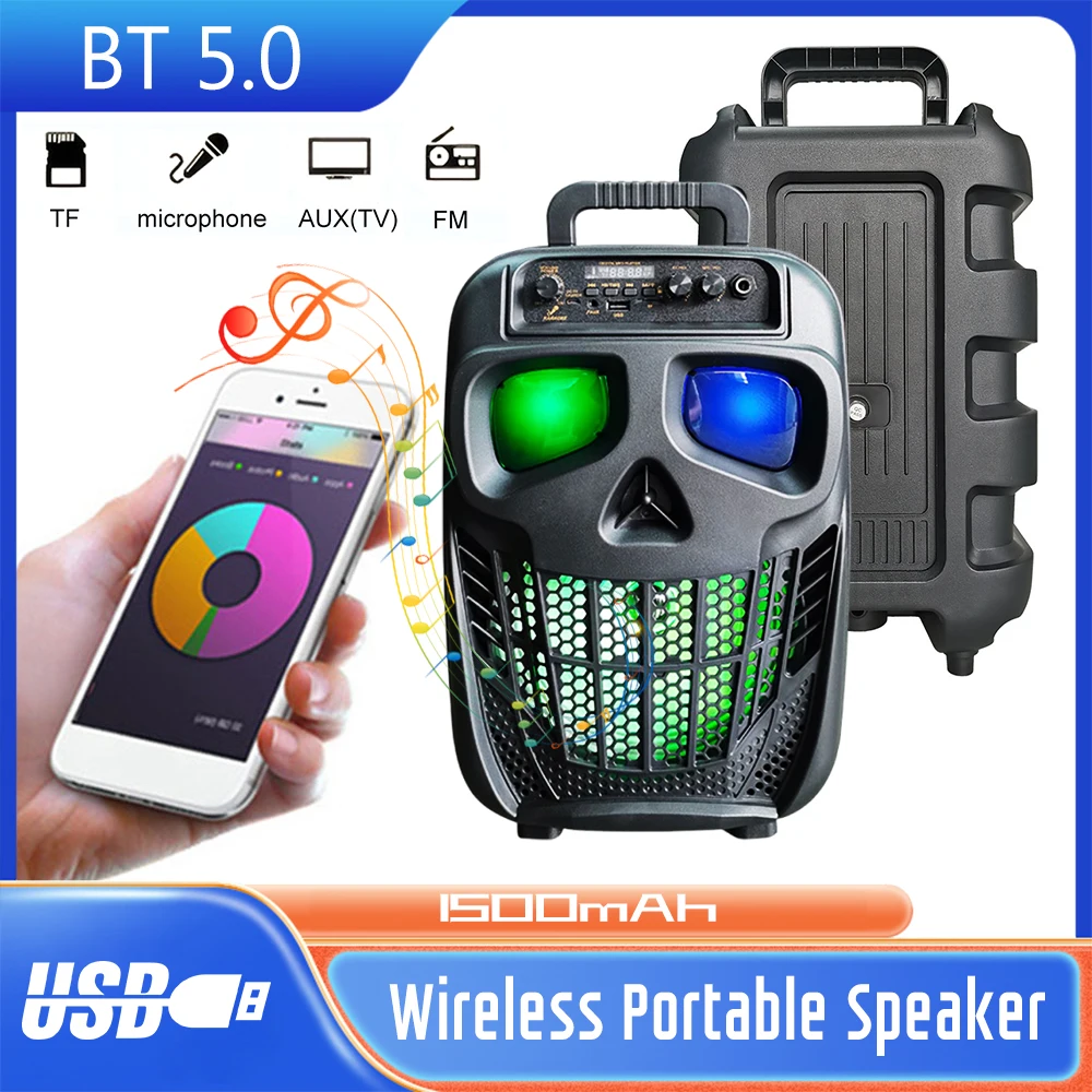 

Беспроводной Bluetooth-динамик Караоке PA-система BT 5.0 с 1 микрофонами Звуковая коробка для вечеринок Перезаряжаемый динамик для Хэллоуина и Рождества