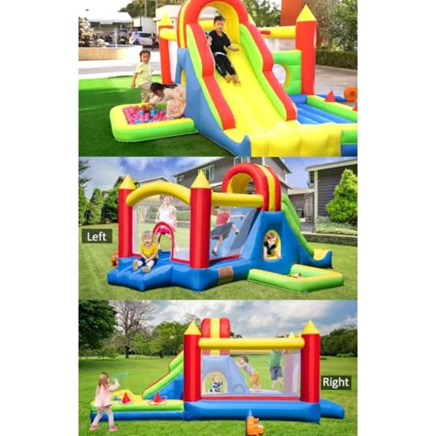 Casa grande de salto para crianças grandes – Parque infantil inflável com escorregador alto, parede de escalada, piscina de água, poço de bolinhas saltitantes, túnel, rin