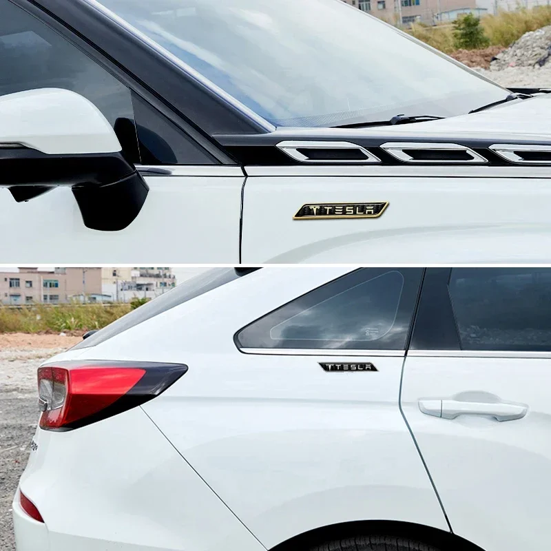 

2 шт., наклейка с боковой эмблемой на крыло автомобиля, наклейки на кузов для Tesla Model 3 S Y X Roadster P85D P90D P100D, внешние аксессуары