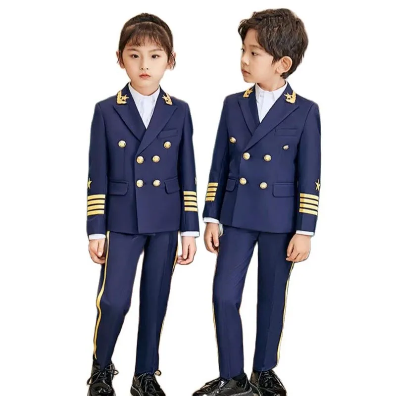 Boys Girls Soldier Pilot Captain Cosplay Photograph Dress School Kids Beaufitul Birthday Suit Children Wedding Performance Wear