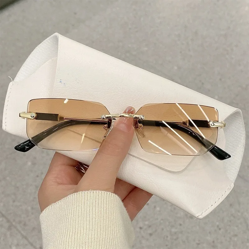 Retro Sonnenbrille Männer Marke Designer Mode randlose Sonnenbrille Sonnenbrillen Schneid linse Damen rahmenlose Brillen – Detail 6
