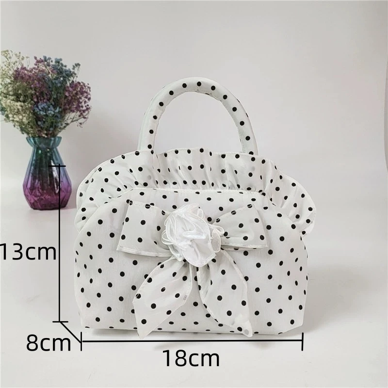 Bowknot Dot Printed Design Handbag 2024 New Zipper Solid Flower Hobo Bags Casual Canvas Large Capacity Small Tote Bags For Women