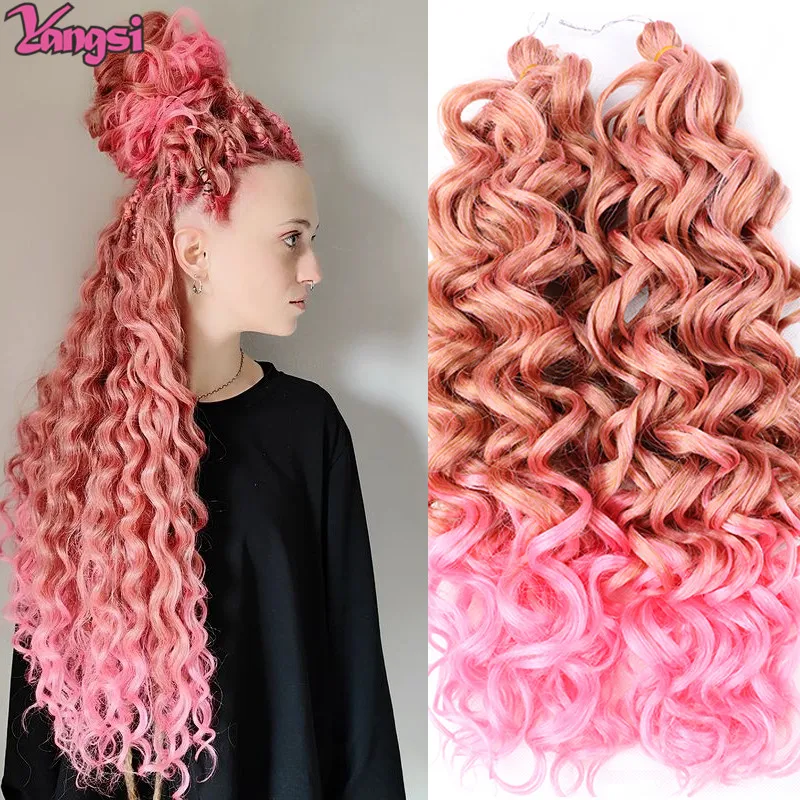 18 inch Pink 613 Ocean Wave Crochet Braid Hair Hawaii Afro Twist Curls Deep Wavy Premium Synthetic Braiding Hair Extensions