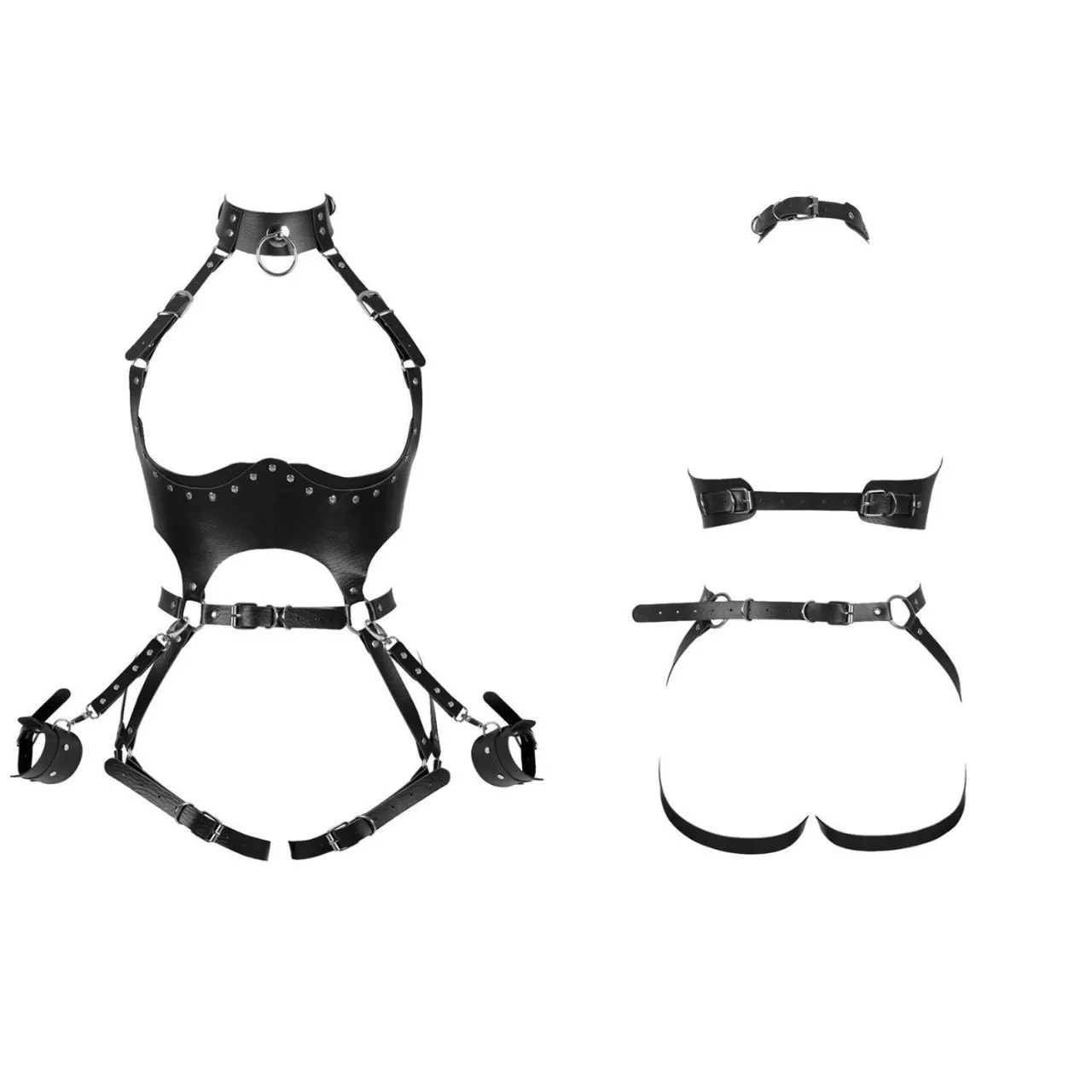 Female Soft Leather Bondage Clothes with Handcuffs Fitted Hollow Out Bondage Strap Adjustable Sex Party Costumes Bdsm Couple Sex