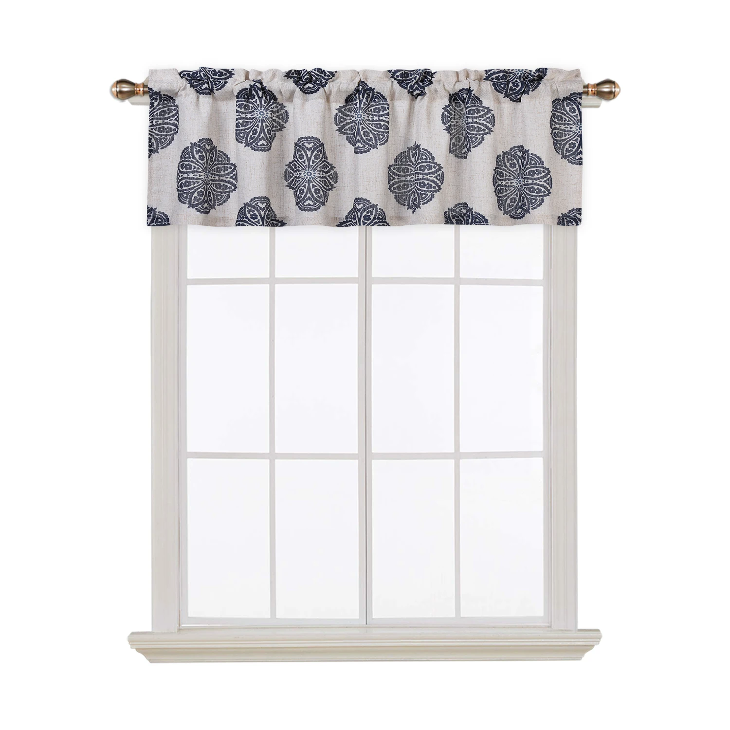 

Medallion Printed Rod Pocket Light Filtering Windows Curtain Valance for Bathroom, Kitchen, _52“*15
